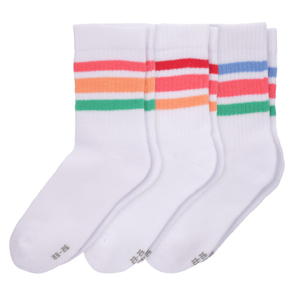 Bild 1 von 3 Paar Kinder Sportsocken mit Streifen PINK / GRÜN / WEISS