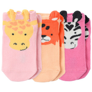 3 Paar Baby Sneaker-Socken mit Tier-Motiven ROSA / PINK / HELLORANGE