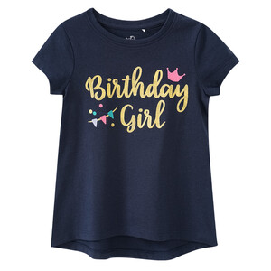 Mädchen T-Shirt mit Geburtstags-Schriftzug DUNKELBLAU