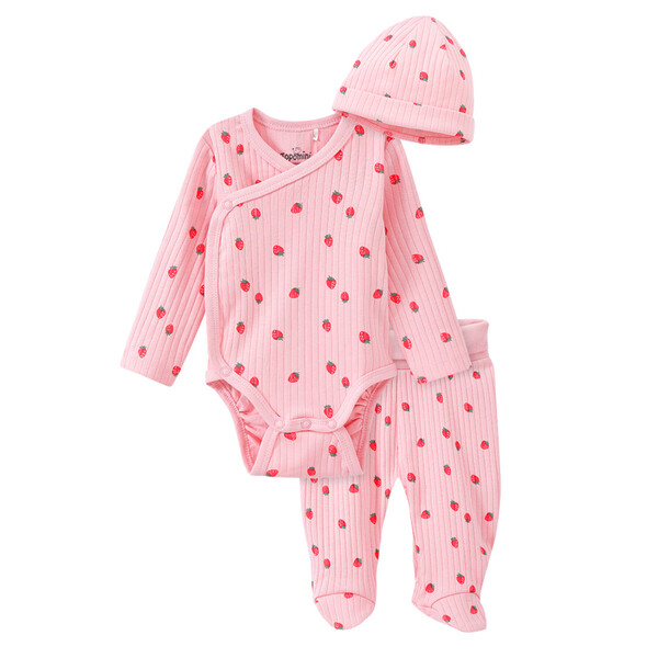 Bild 1 von Newborn Wickelbody, Leggings und Mütze im Set ROSA