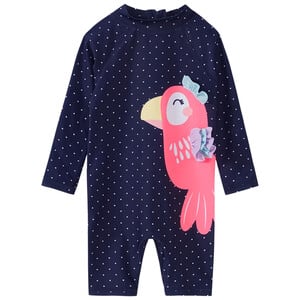 Baby UV-Badeoverall mit Papageien-Motiv DUNKELBLAU