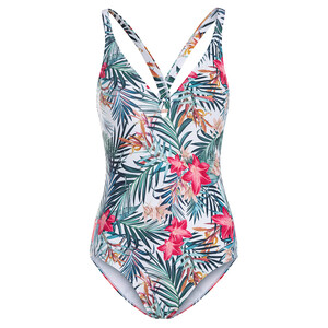 Damen Badeanzug im Tropical-Look WEISS / GRÜN / ROT