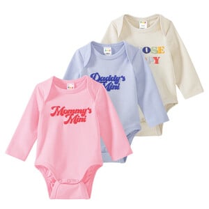 3 Baby Schlupfbodys mit Message-Print ROSA / HELLBLAU / BEIGE