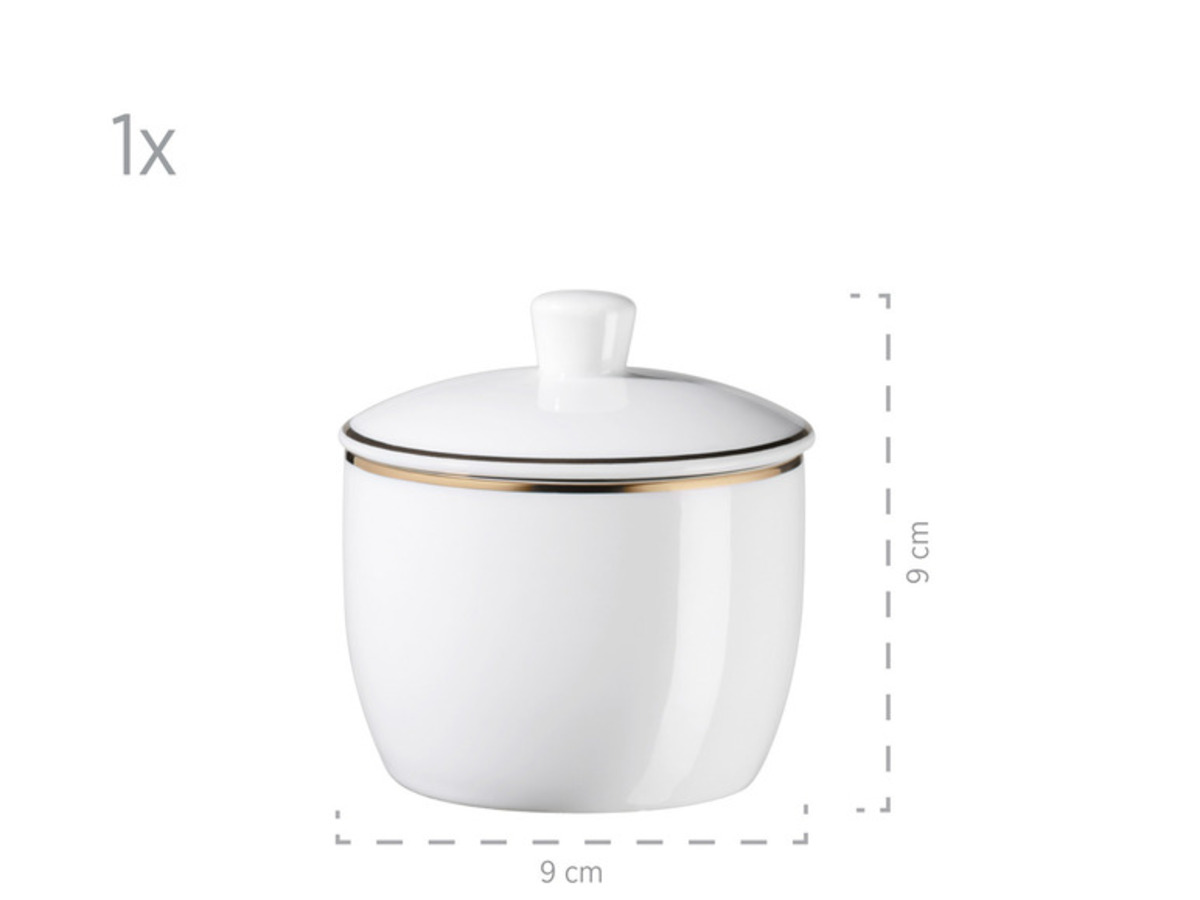 Bild 4 von MÄSER Serie Professional Dining, Zubehör Set aus Müslischalen, Eierbechern, Schüsseln, Zuckerdose, Milchkännchen, Dipschälchen und Servierplatten, 24-teilig, Weiß mit Goldrand