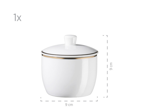 Bild 4 von MÄSER Serie Professional Dining, Zubehör Set aus Müslischalen, Eierbechern, Schüsseln, Zuckerdose, Milchkännchen, Dipschälchen und Servierplatten, 24-teilig, Weiß mit Goldrand