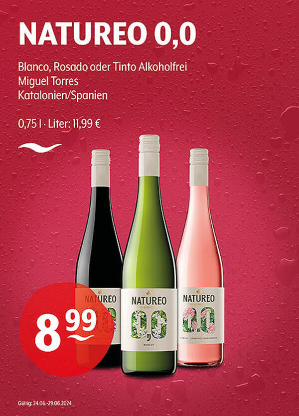 Bild 1 von NATUREO 0,0 Blanco, Rosado oder Tinto
Alkoholfrei
Miguel Torres
Katalonien/Spanien