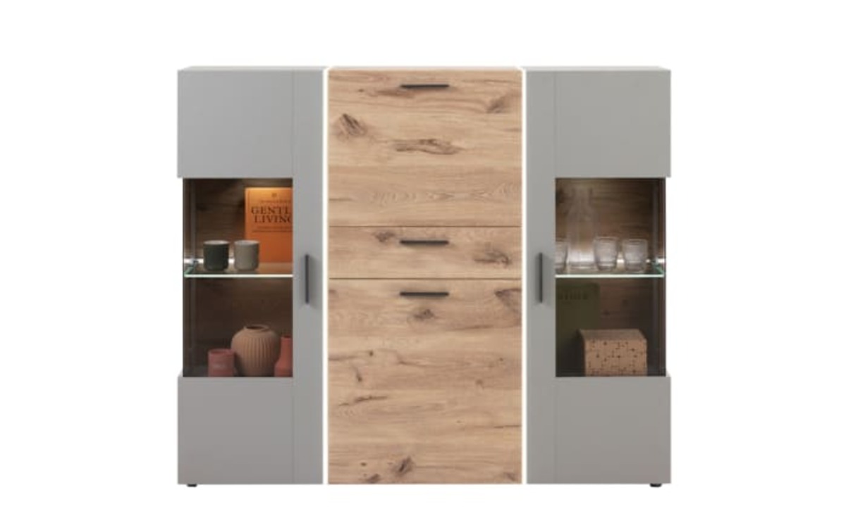 Bild 1 von Livin - Highboard Baveno, Eiche-Nachbildung/hellgrau, inkl. Frontbeleuchtung