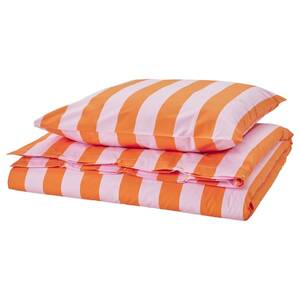 SLÅNHÖSTMAL  Bettwäsche-Set, 2-teilig, orange/rosa/gestreift 155x220/80x80 cm