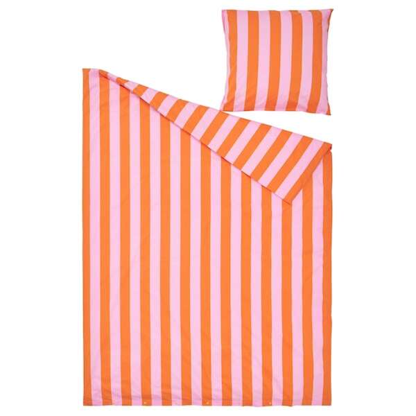 Bild 2 von SLÅNHÖSTMAL  Bettwäsche-Set, 2-teilig, orange/rosa/gestreift 155x220/80x80 cm