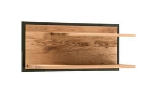 VALMONDO Wandboard FRAME 80 x 35 cm Eiche massiv natur geölt - 2 Ablageböden - Metall schwarz pulverbeschichtet - Tiefe 26 cm