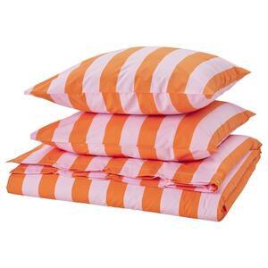 SLÅNHÖSTMAL  Bettwäsche-Set, 3-teilig, orange/rosa/gestreift 240x220/80x80 cm