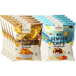 Heimatgut BIO Mixkarton Gemüsechips & Süßkartoffelchips, 10er Pack