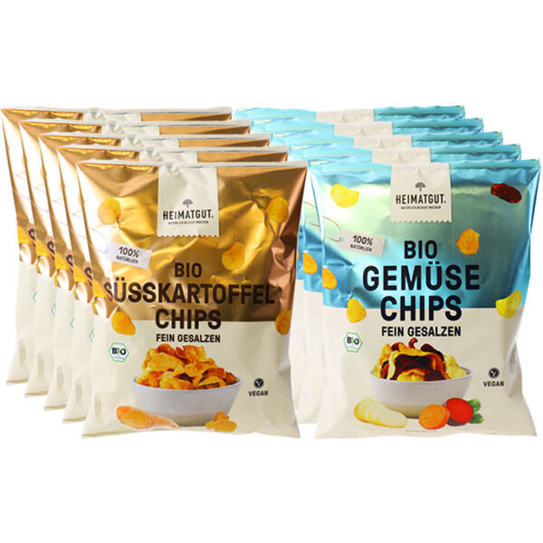 Bild 1 von Heimatgut BIO Mixkarton Gemüsechips & Süßkartoffelchips, 10er Pack