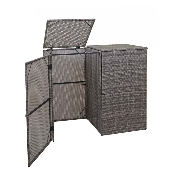 Bild 1 von 2er-Mülltonnenverkleidung MCW-E25, Mülltonnenbox Mülltonnenabdeckung, Poly-Rattan 2x120l ~ grau