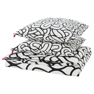 SÖTRÖNN  Bettwäsche-Set, 3-teilig, weiß/schwarz/gemustert 240x220/80x80 cm