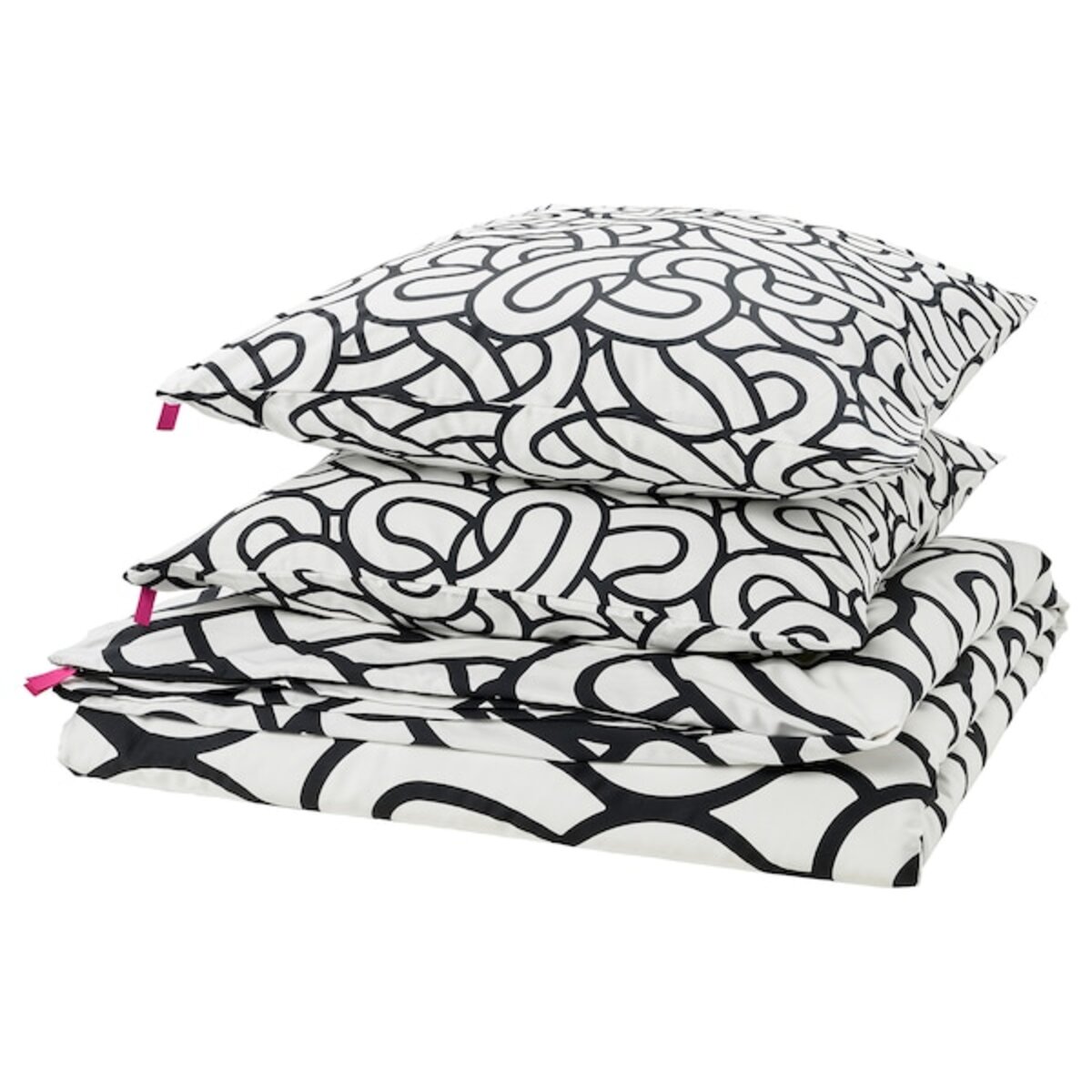 Bild 1 von SÖTRÖNN  Bettwäsche-Set, 3-teilig, weiß/schwarz/gemustert 240x220/80x80 cm