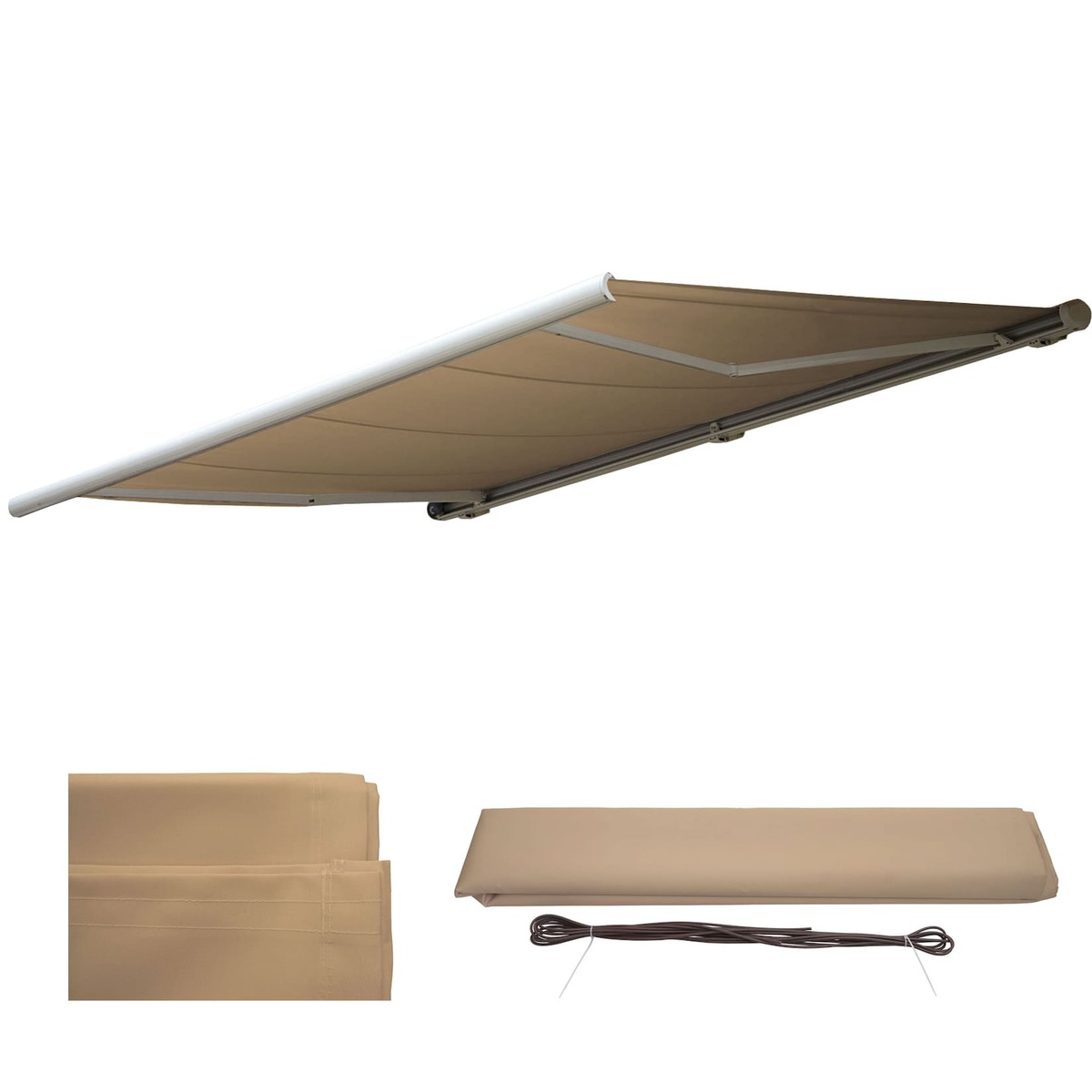 Bild 1 von Ersatz-Bezug für Markise H124, Vollkassette Ersatzbezug Sonnenschutz 5x3m ~ Polyester creme