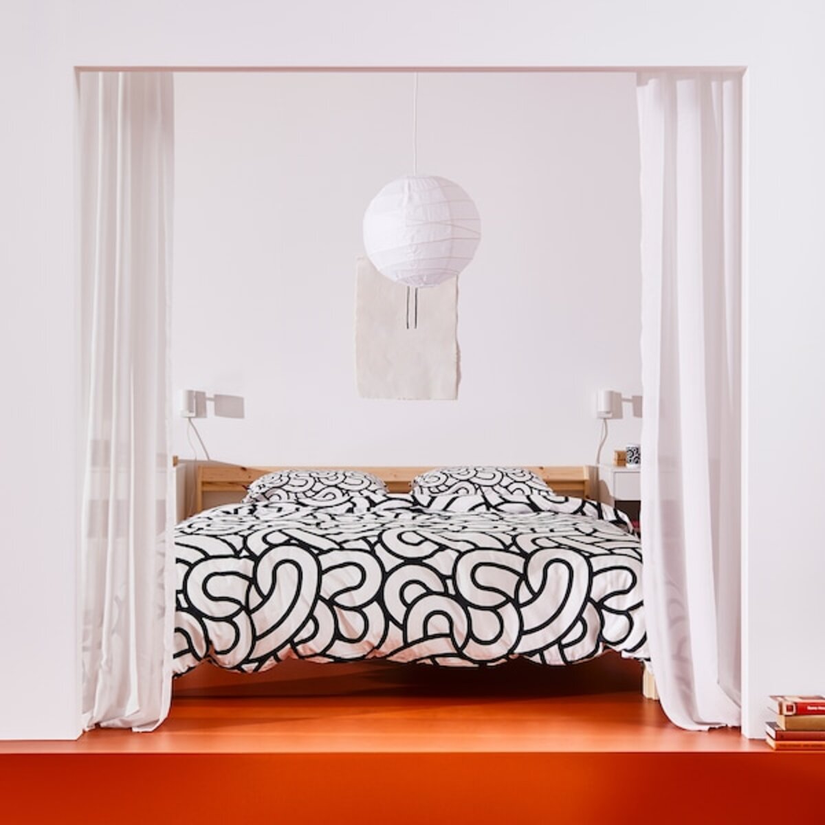 Bild 3 von SÖTRÖNN  Bettwäsche-Set, 3-teilig, weiß/schwarz/gemustert 240x220/80x80 cm