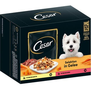 Cesar Portionsbeutel in Gelee mit Fleisch & Gemüse, 12er Pack