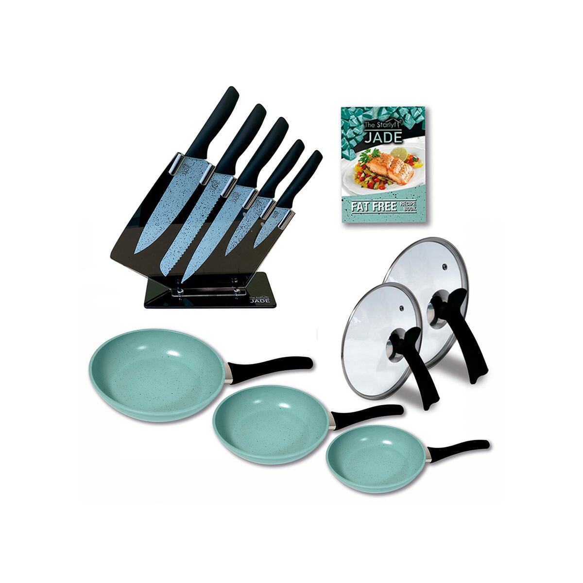 Bild 1 von Starlyf® Küchenstarterset - Pfannenset - Messerset Jade Set of 5 + Jade Knife