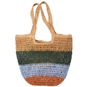 Damen Strandtasche mit bunten Streifen BEIGE / BUNT