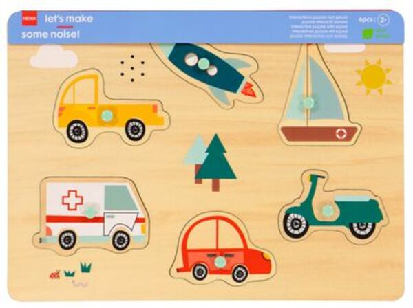 Bild 4 von Steckpuzzle mit Geräuschen, Fahrzeuge, Holz, 22 x 30 cm