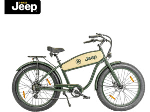 JEEP E-BIKES CR 7004 Cruiser (Laufradgröße: 26 Zoll, Rahmenhöhe: 46 cm, Unisex-Rad, 374.4 Wh, Grün/Creme), Grün/Creme