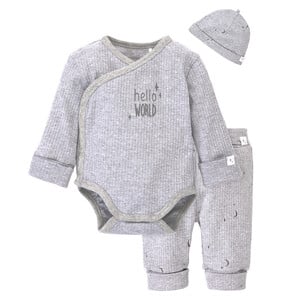 Newborn Wickelbody, Leggings und Mütze HELLGRAU