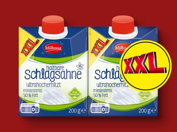 Bild 1 von Milbona Haltbare Schlagsahne XXL, 
         2x 200 g