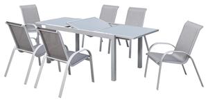 Gartengarnitur 7-tlg. Amalfi Alu/Glas/Kunststoff, Braun, Silberfarben