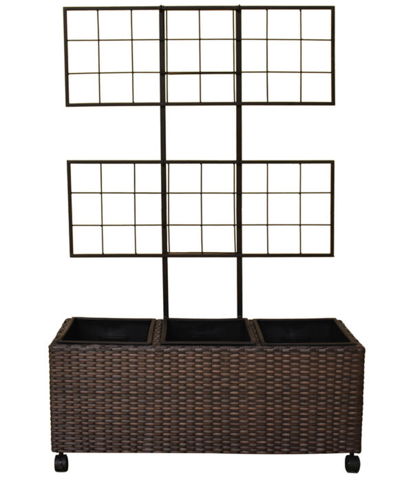 Bild 1 von Dehner Polyrattan-Spalierkasten Lili mit Rollen + 3 Pflanzeinsätzen, braun, ca. B85/H130/T30 cm