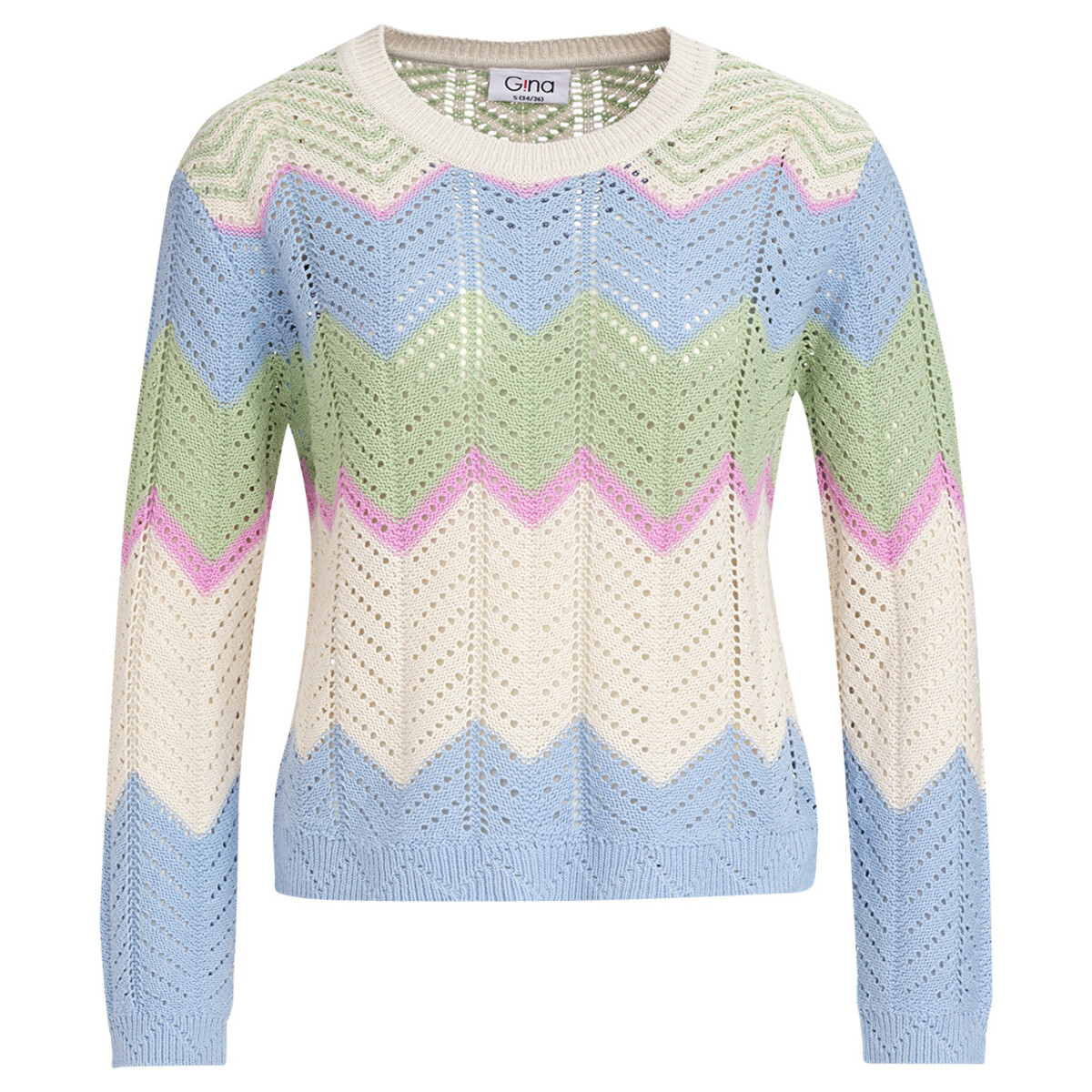 Bild 1 von Damen Strickpullover mit Zickzack-Muster HELLBLAU / HELLGRÜN / CREME
