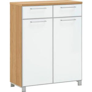 Schuhschrank, Weiß, Eiche, Metall, Eiche, furniert, 2 Schubladen, 84x108x37 cm, Goldenes M, Made in Germany, DGM-Klimapakt, Typenauswahl, Beimöbel erhältlich, Garderobe, Schuhaufbewahrung, Schuhsc