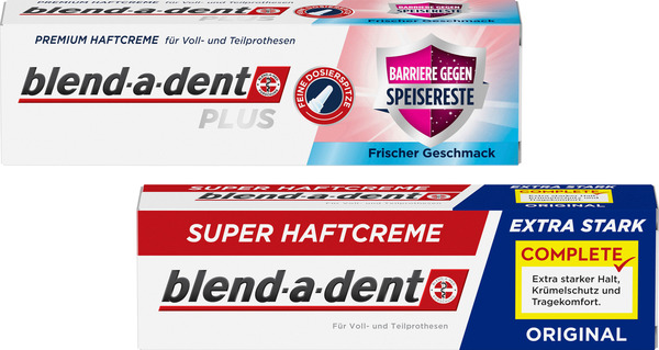 Bild 1 von Blend-a-dent Vorteilsset Haftcreme Original Extra Stark + Barriere gegen Speisereste frisch, 87 g