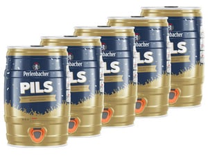 5 x 5,0-l-Bierfass Perlenbacher Pils mit Zapfhahn, 
         25-l