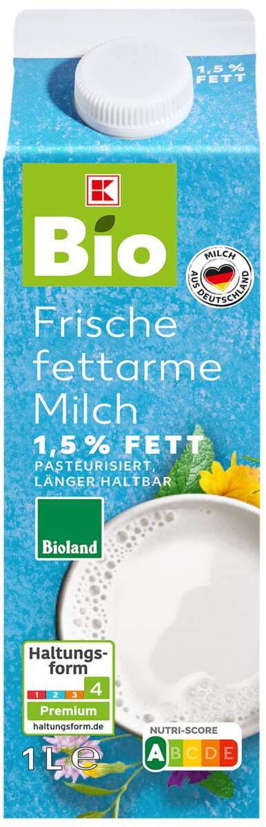 Bild 1 von K-BIO Bioland fettarme Milch, frisch, 1-l-Packg.