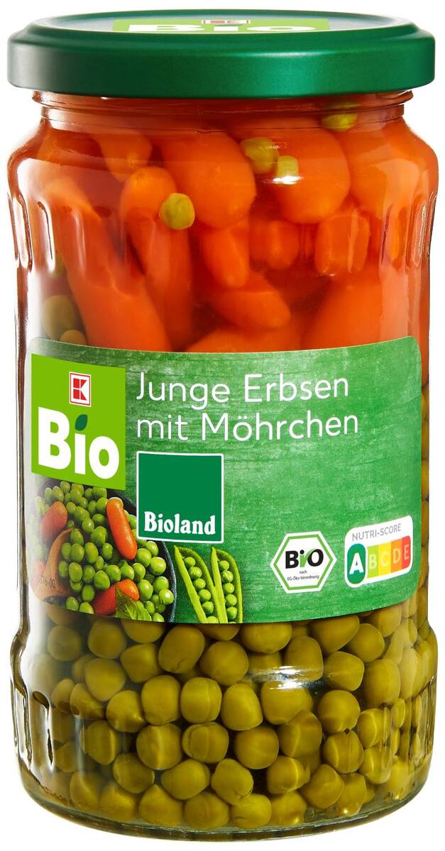 Bild 1 von K-BIO Bioland junge Erbsen mit Möhrchen, 330-g-Glas