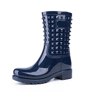 Hitmars Gummistiefel Damen Chelsea Boots Gartenschuhe Rain Boots Regenstiefel Segelstiefel Wasserdicht Regenschuhe Halbgummistiefel Schwarz Blau 35-43EU