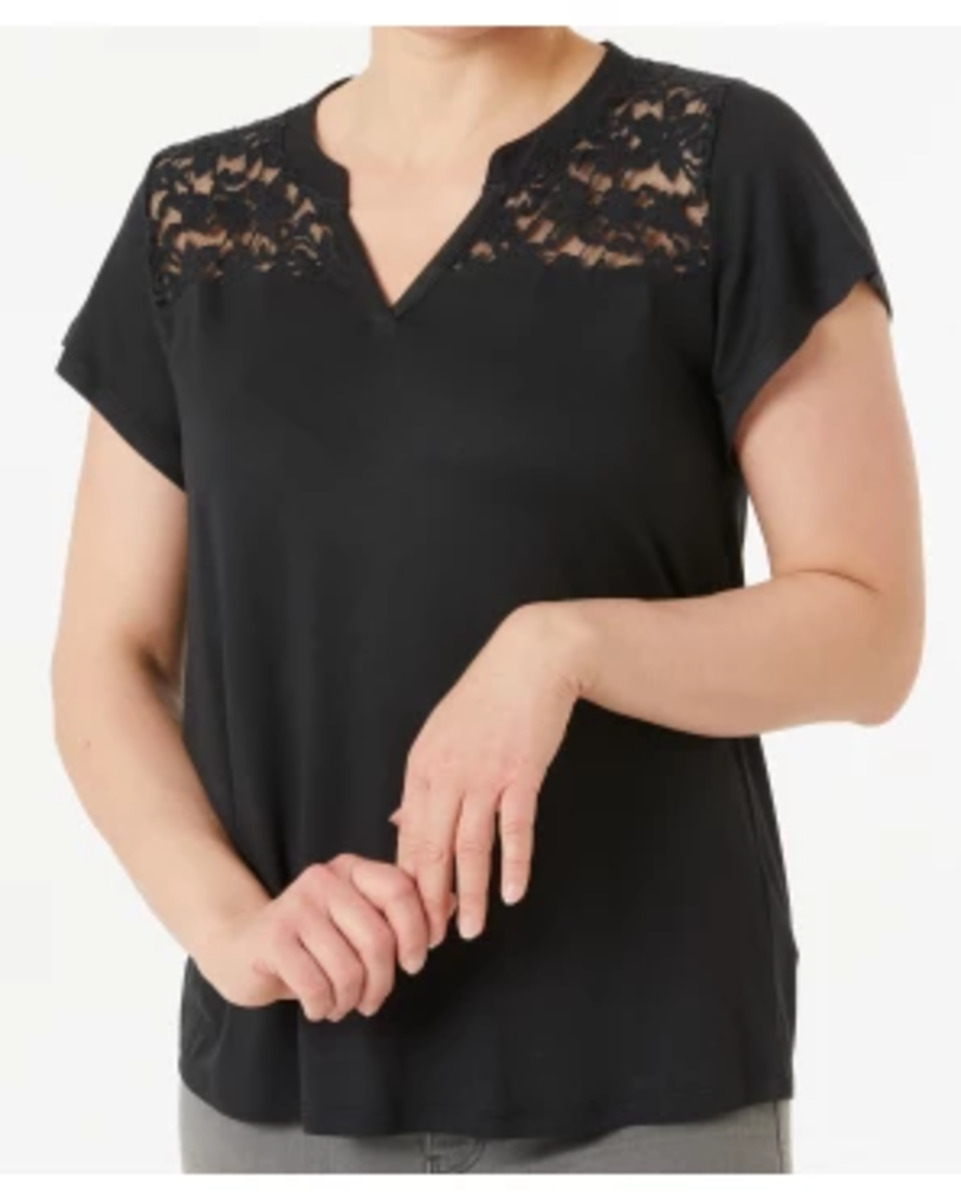 Bild 1 von T-Shirt mit Spitzeneinsatz, Janina, Y-Ausschnitt, schwarz