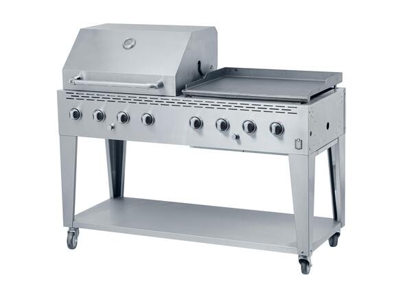 Bild 1 von METRO Professional 8-Brenner Gasgrill mit Plancha, Edelstahl, 157 x 64 x 122 cm, fahrbar, silber