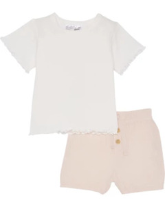 Newborn T-Shirt + Musselin-Shorts, Ergee, 2-tlg. Set, offwhite