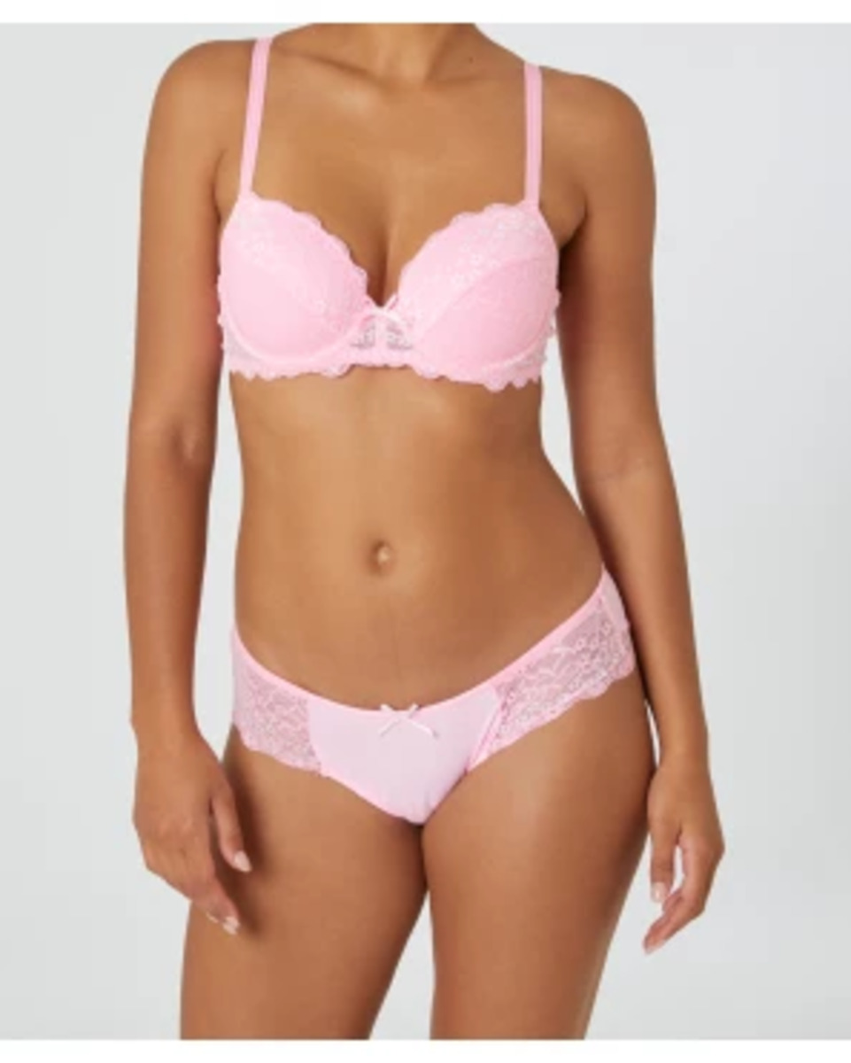 Bild 1 von Push-up-BH + Slip mit Spitzendetails, Janina, 2-tlg. Set, neon pink