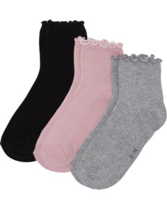 Kurzschaftsocken mit Lettuce-Kante, 3er-Pack, Ergee, schwarz