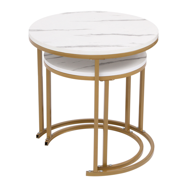 Bild 3 von Happy Home Satztisch Couchtisch Beistelltisch 2 tlg. HWT51-WEI Marmor Weiß Dekor Gestell Gold