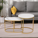 Bild 1 von Happy Home Satztisch Couchtisch Beistelltisch 2 tlg. HWT52-WEI Marmor Weiß Dekor Gestell Gold