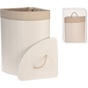 Wäschekorb 35x35x60 cm mit Deckel aus Bambusholz in Weiß