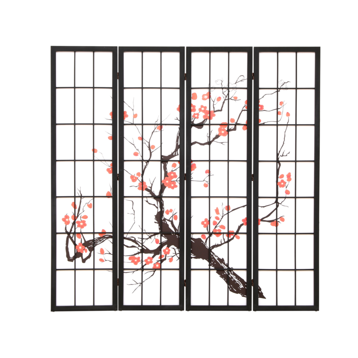 Bild 2 von Happy Home Raumteiler Paravent 4 tlg. HPR02-ROT mit Kirschblütenmuster