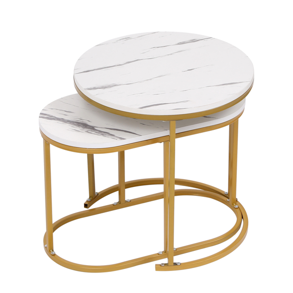 Bild 3 von Happy Home Satztisch Couchtisch Beistelltisch 2 tlg. HWT52-WEI Marmor Weiß Dekor Gestell Gold