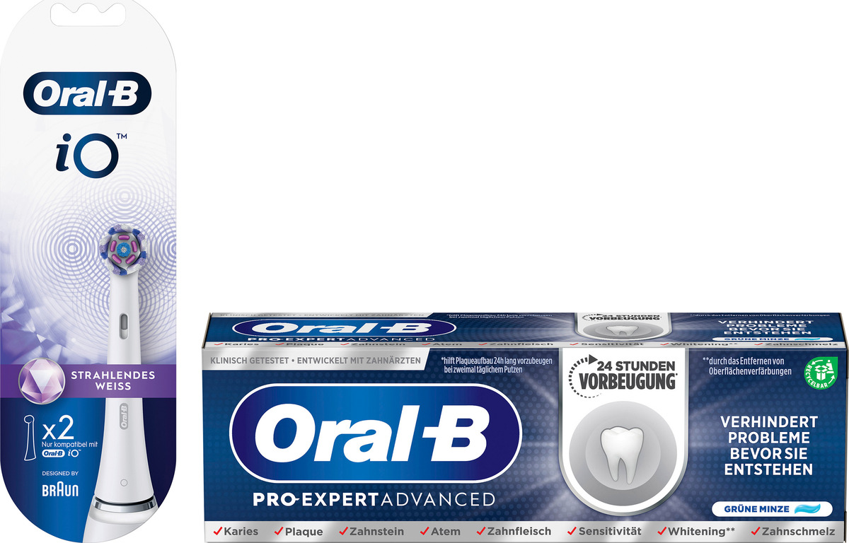 Bild 1 von Oral-B Vorteilsset Aufsteckbürsten iO Radiant White + PRO-EXPERT Zahnpasta Advanced, 75 ml