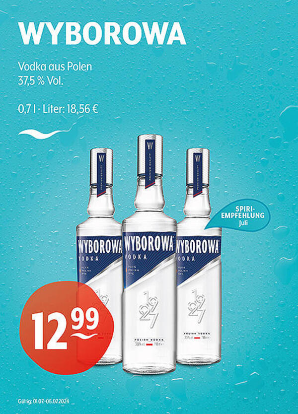 Bild 1 von WYBOROWA Vodka aus Polen
37,5 % Vol.